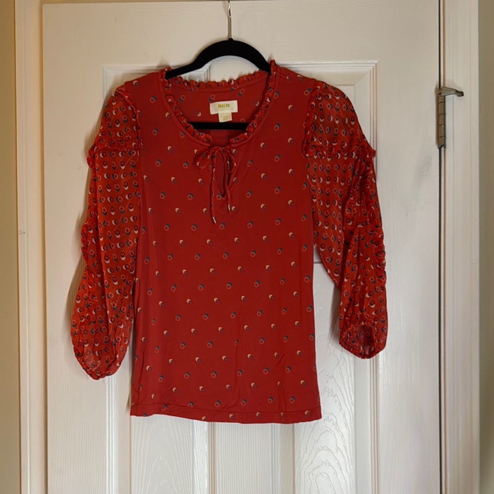 Red Blouse with Patterned Sleeves